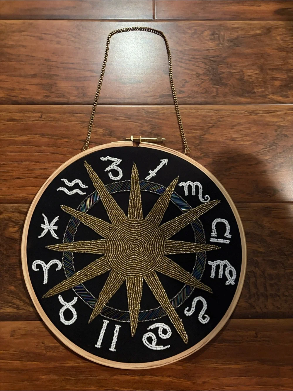 Handcrafted Gold Sun Zodiac Hoop Wall Decor